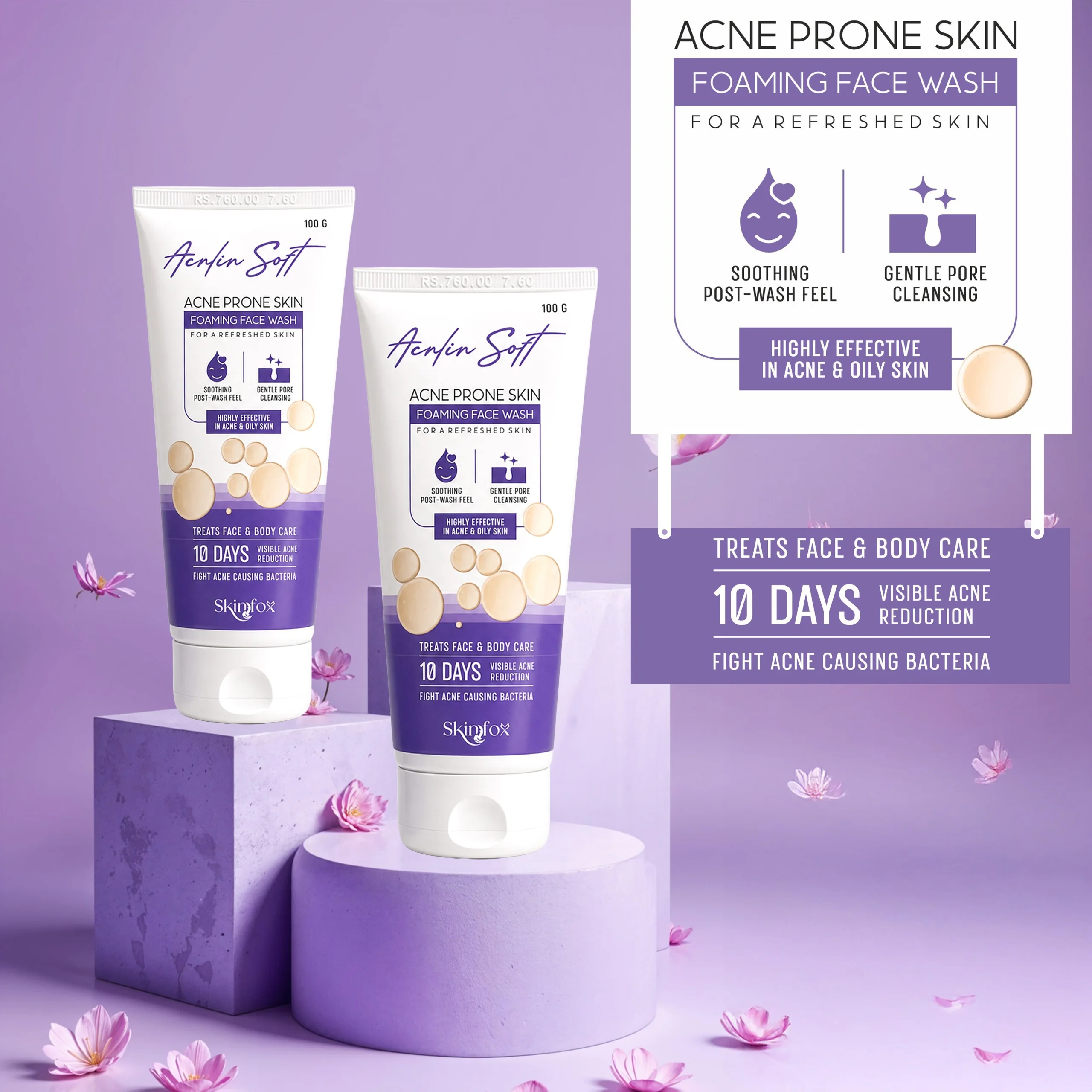 SkinFox Acnfin Soft acne-prone skin foaming face wash 100 g tube and carton