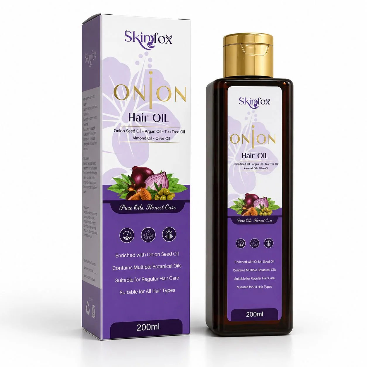 Onion Hair Oil 200 ml bottle with its purple carton