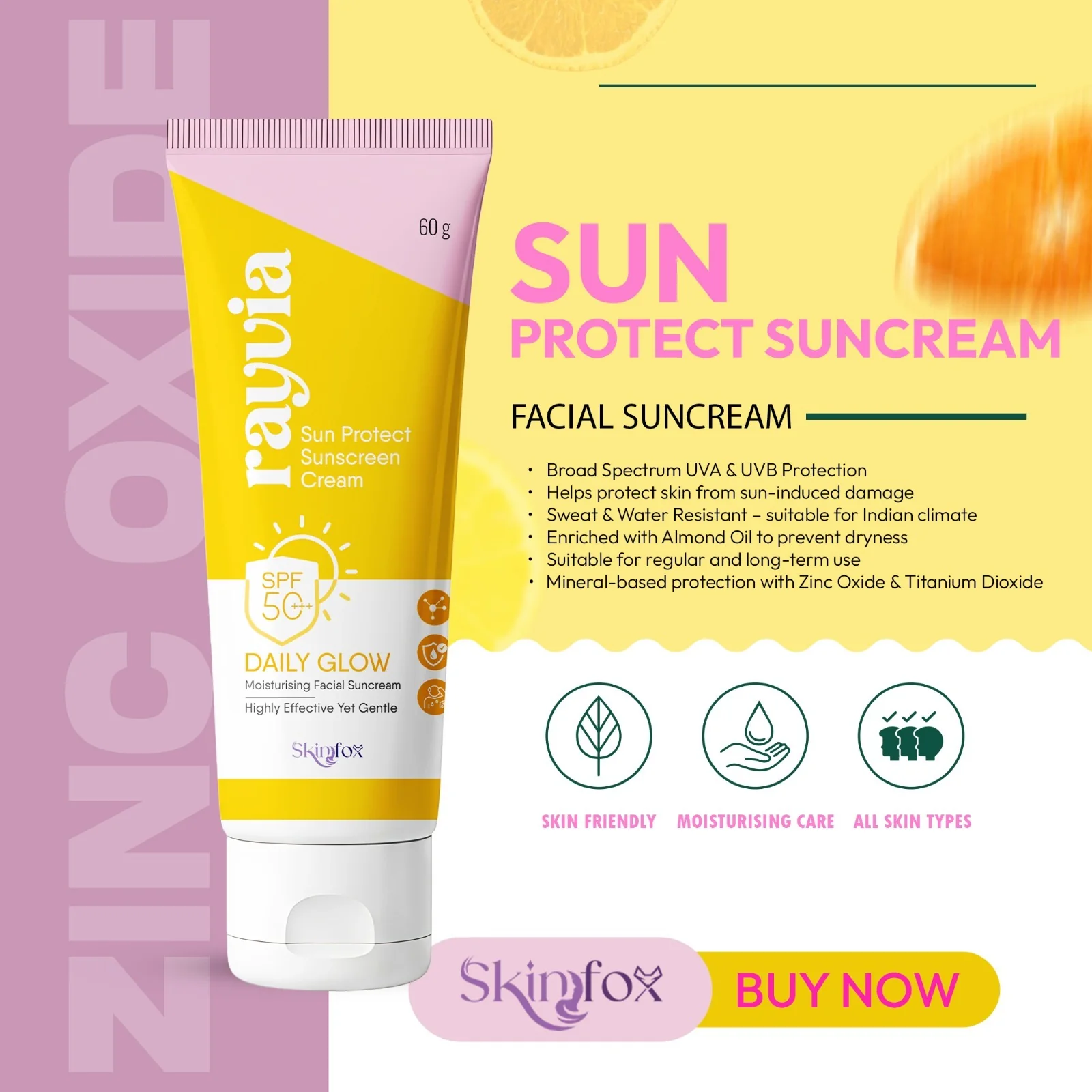 Rayyvia Sun Protect 60 g tube and photographed front-pack information